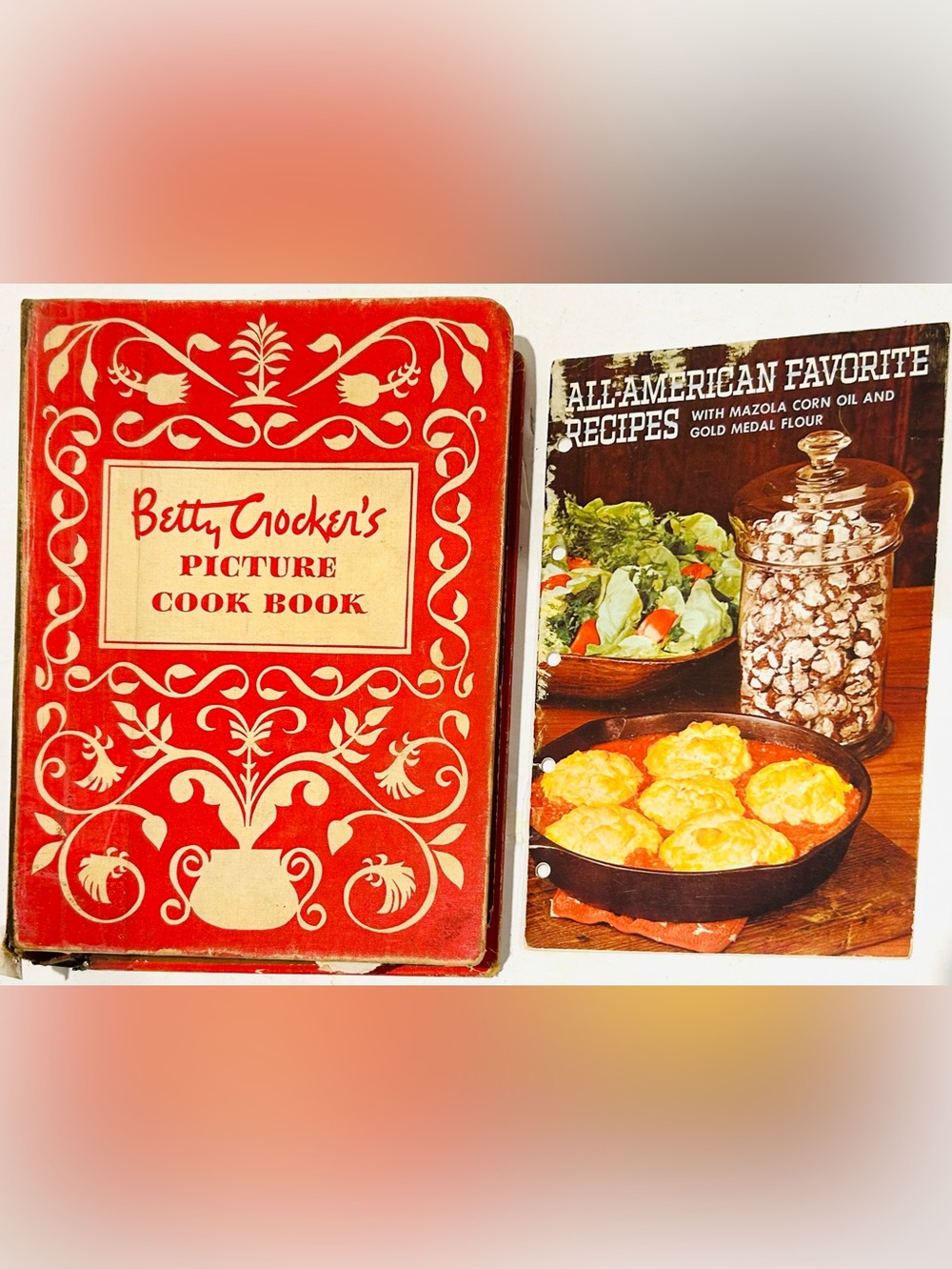 Vintage 1950 Betty Crocker Picture Red Cookbook + Family Favorites Cookbook